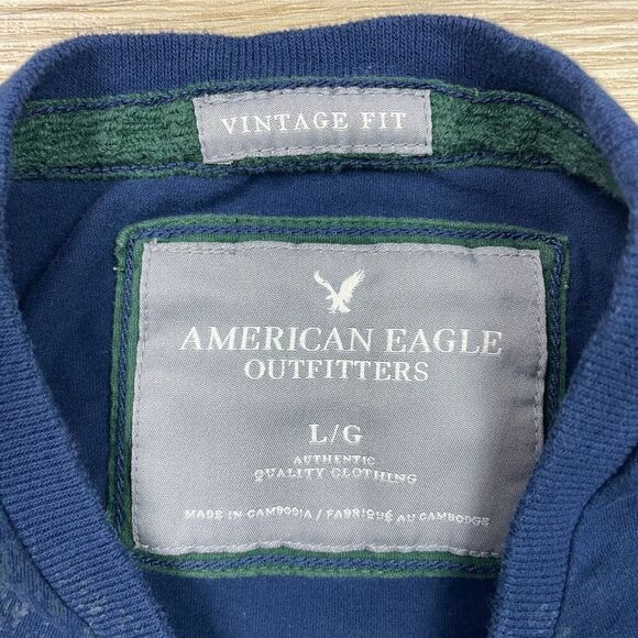 American Eagle Outfitters Shirt Mens Large Blue AOP Y2K Graphic Short Sleeve - Picture 3 of 10
